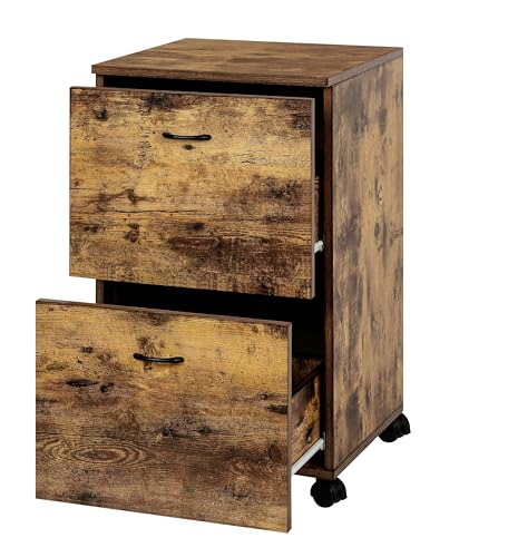 HYGRAD BUILT TO SURVIVE 2 Drawer Wooden Rolling Industrial Look Rustic Nightstand Bedside Printer End Table File Cabinet With Wheels