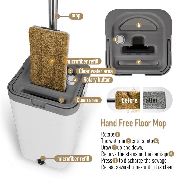 Floor Mop and Bucket Set − Easy Squeeze Mop Bucket, Flat Mop Compact & Lightweight Cleaning System with 360 Rotating Head for All Floors Types. Microfibre Reusable Wet and Dry Mop