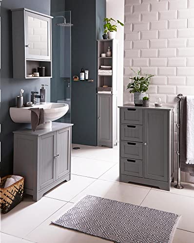 HYGRAD BUILT TO SURVIVE Grey Wooden Floor Free Standing 2 Door Bathroom Vanity Unit Under Sink Basin Cabinet Cupboard Shelf
