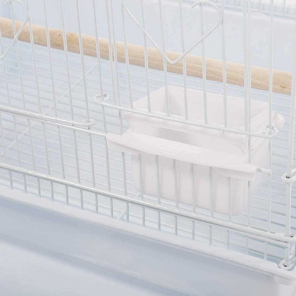 37" Rooftop Metal Large Bird Parrot Cage Carrier For Canary Budgie Cockatiel In Black & White (White)
