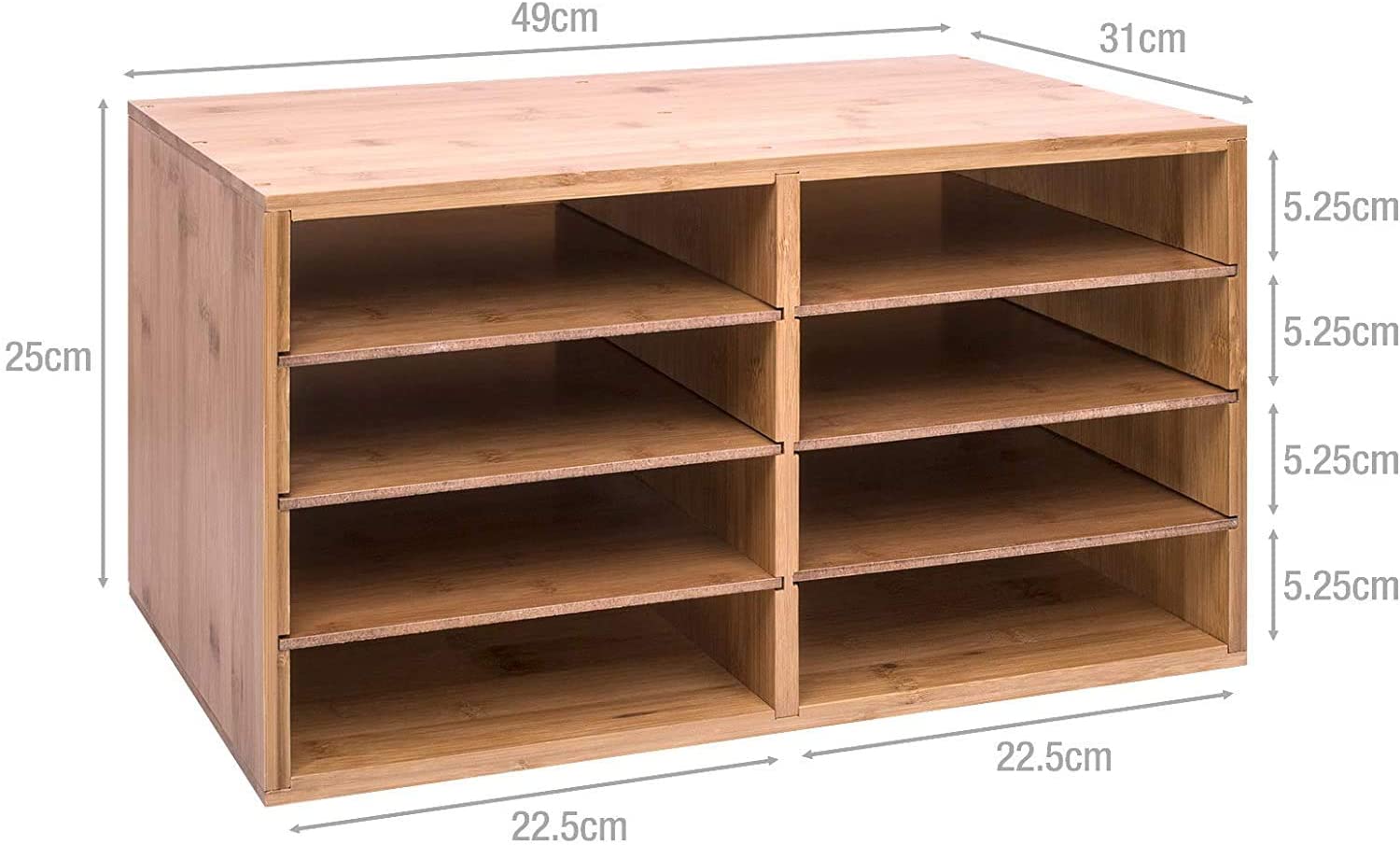 File A4 Paper Hygrad Large Bamboo Desktop File Sorter A4 Document Desk Tidy Organisers Storage 8 Compartments, 49 x 31 x 25cm