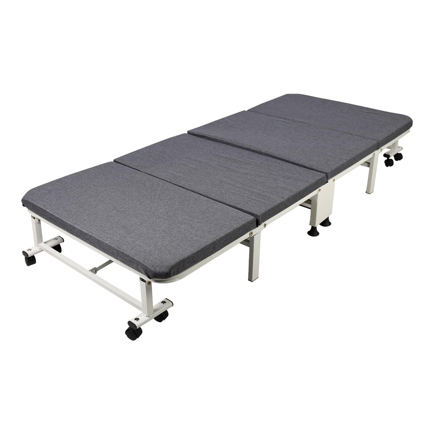 HYGRAD BUILT TO SURVIVE White Metal Rollaway Folding Reclining Massage Garden Hospital Cot Bed With Grey Mattress (190.5 x 79.5 x 27.5 cm)