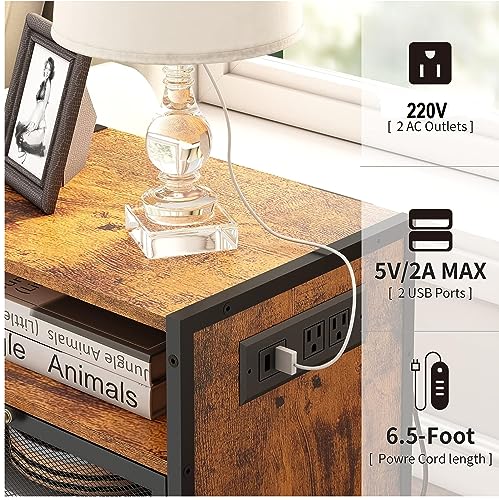 HYGRAD BUILT TO SURVIVE 3 Tier Industrial Look Wooden Nightstand Bedside Table With Drawer Storage & Charging Station UK Outlets USB Ports