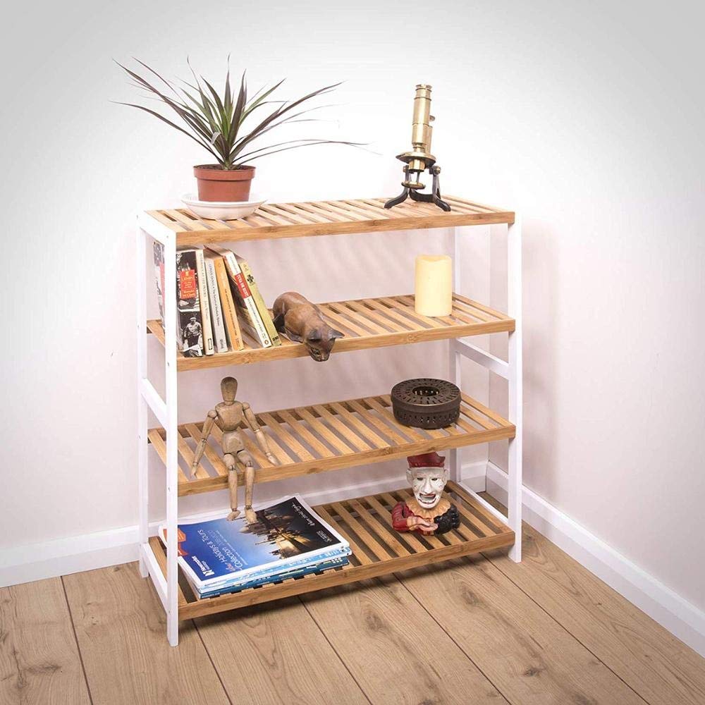 4 Tier Natural Bamboo Wood Shoe Rack Storage Shelf Stand Organiser Hallway Furniture, 16 Pair of Shoes,Ideal of Corridor, Living Room,Bathroom, Bedroom or Hallway (Natural & White)