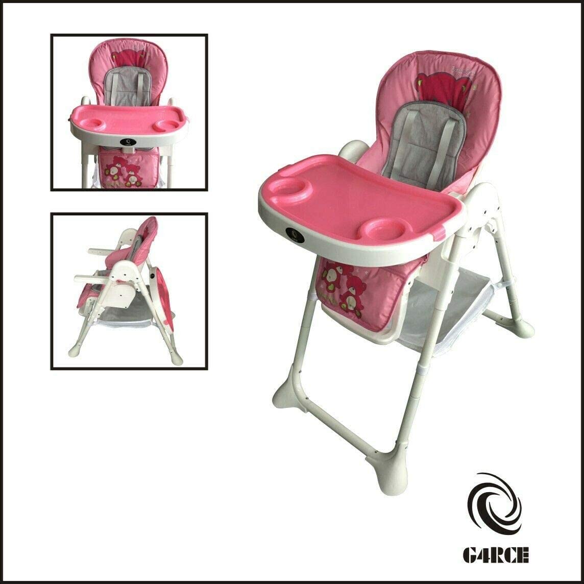 G4RCE Foldable 3 in 1 Baby Toddler Child Kids Infant Highchair Feeding Recliner Adjustable Seat Chair in Pink & Blue