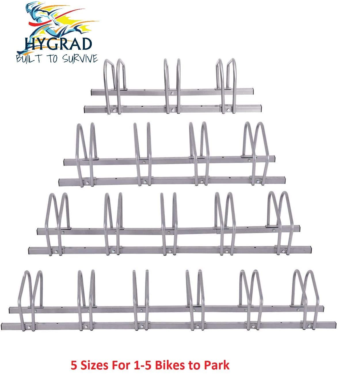HYGRAD BUILT TO SURVIVE 2/3/4/5/6 Steel Metal Bicycle Bike Cycle Floor Wall Mount Rack Barriers Stand Holder In Silver