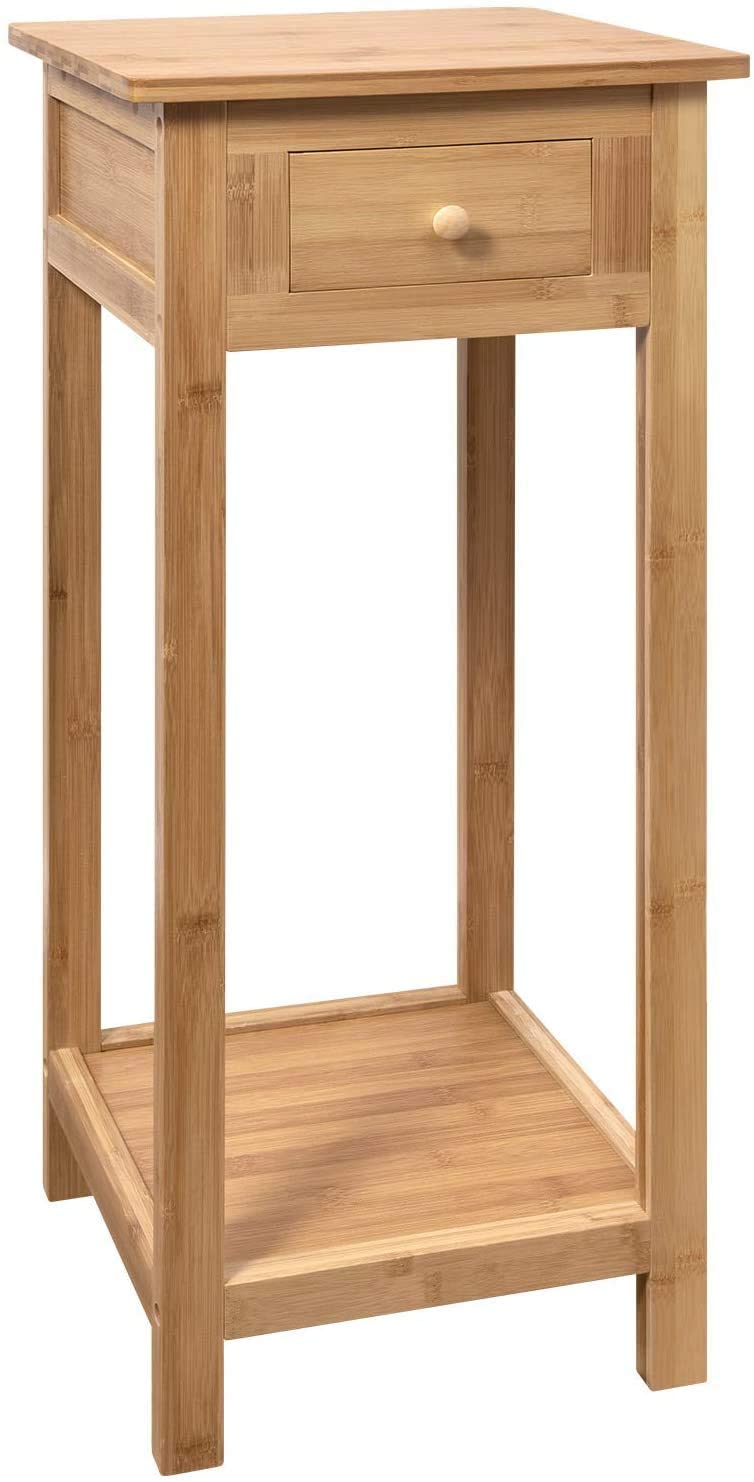 Hygrad Bamboo Tall Side Bedroom Living Room Table Nightstand with drawer and lower shelf