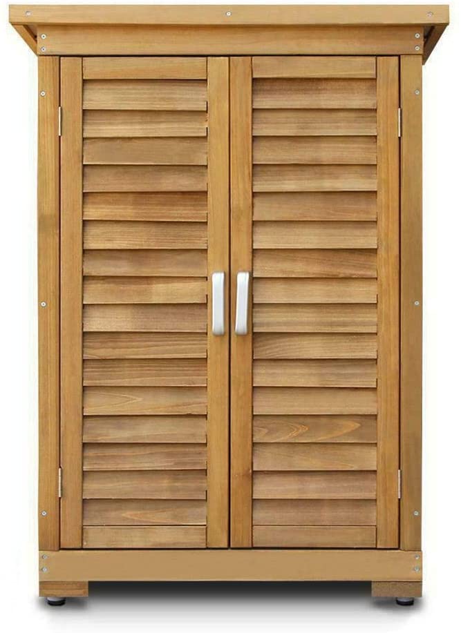 All Weather Portable Wooden Outdoor Garden Cabinet Shed Shelf Cupboard Storage For Tools Toys