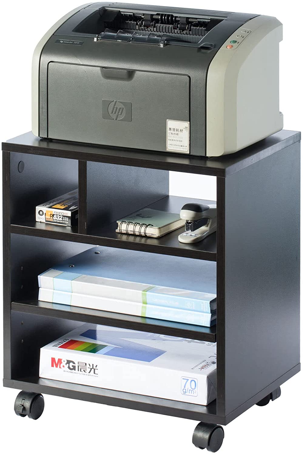 Black Portable Wooden Rolling Side End Corner Printer Table Desk For Home Office Study