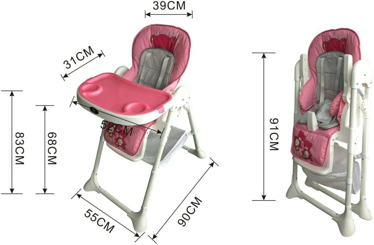 G4RCE Foldable 3 in 1 Baby Toddler Child Kids Infant Highchair Feeding Recliner Adjustable Seat Chair in Pink & Blue