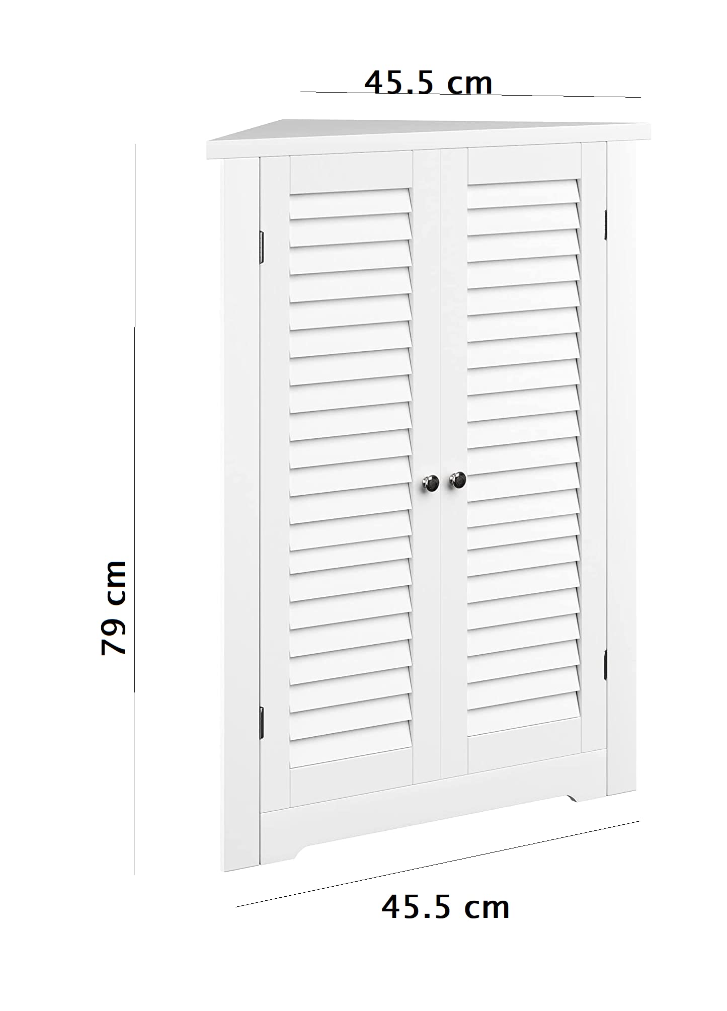 White Wooden Triangle Free Floor Standing Kitchen Bathroom Space Saving Cabinet Shelf With Shutter Doors Single Door, Adjustable Shelf, for Living Room, Kitchen, Entryway, White