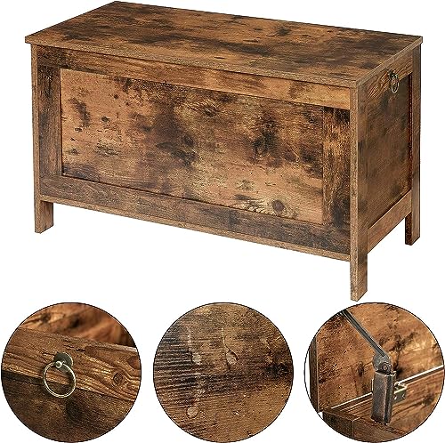 Bench With Storage Chest, Bed End Stool, Hallway, Bedroom, Living Room, Metal, Easy Assembly, Industrial Design, Barn / Vintage Rustic Brown Style Strong and Sturdy Loading Capacity 100kg