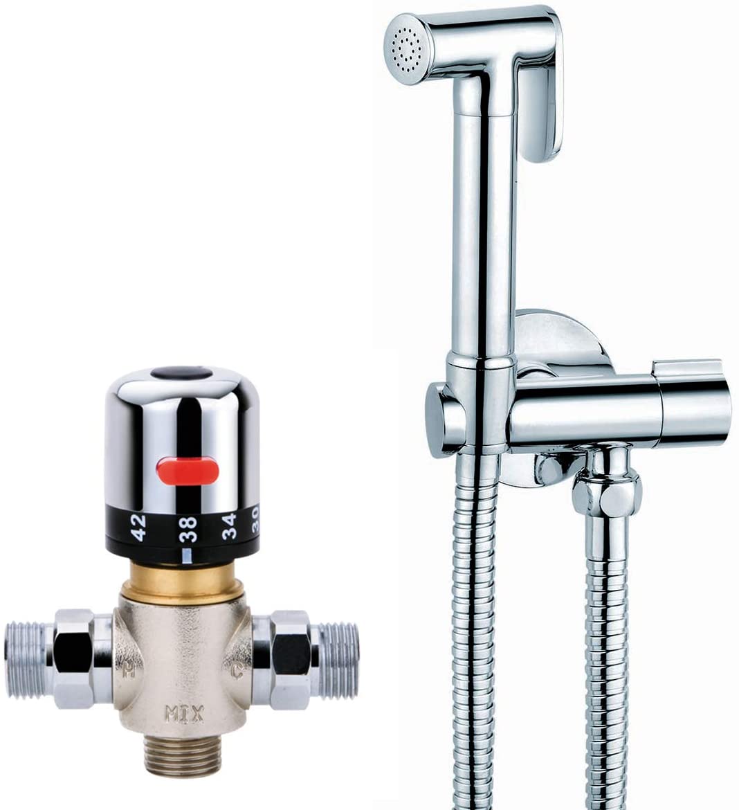 Avalon Premier Chrome Brass Bidet Douche Thermostatic Shower Kit Handset Toilet Fixture Accessory Set