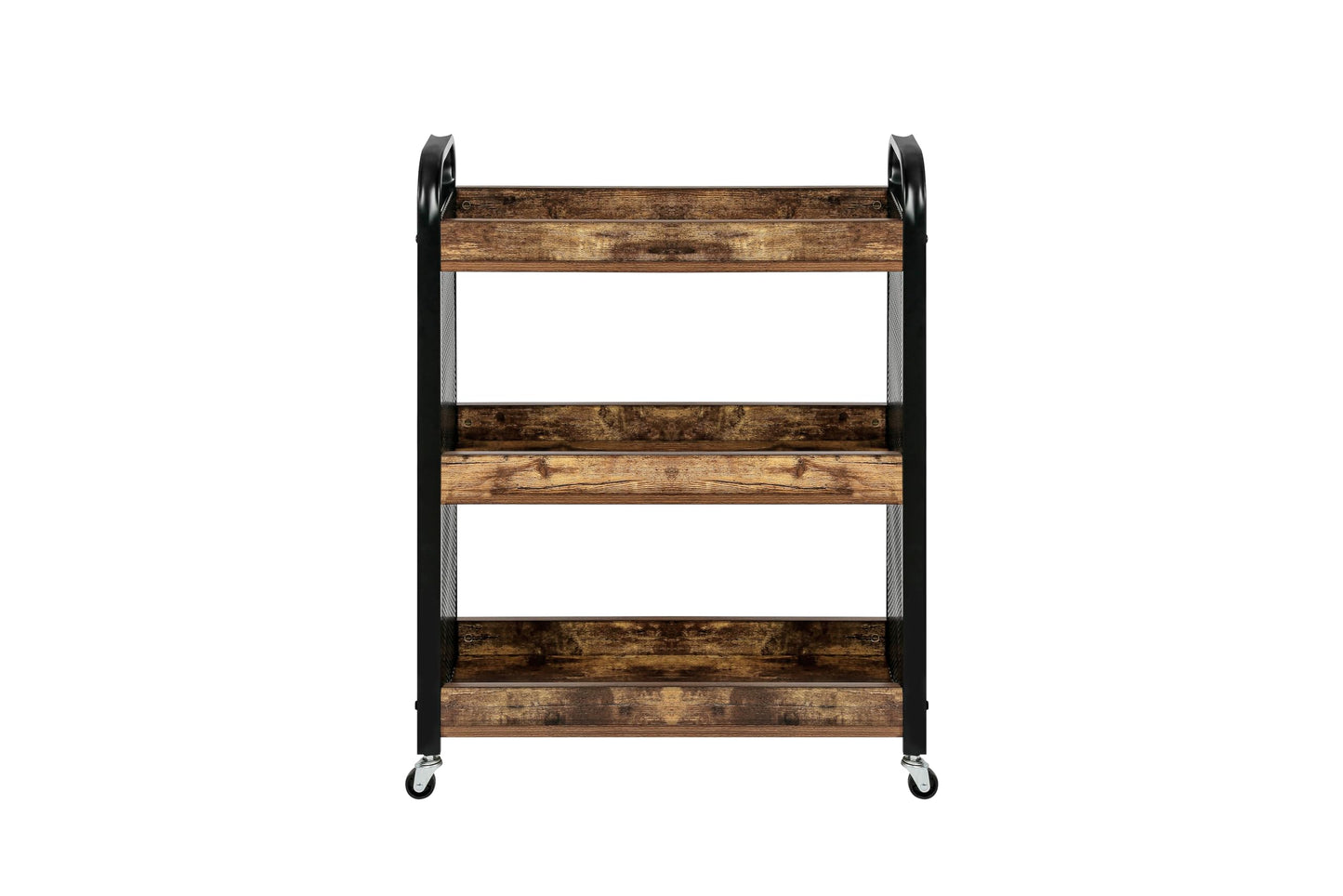 HYGRAD BUILT TO SURVIVE Wooden/Metal Industrial Look Rustic Narrow Rolling Kitchen Serving Cart Shelf Organiser Trolley With Wheels