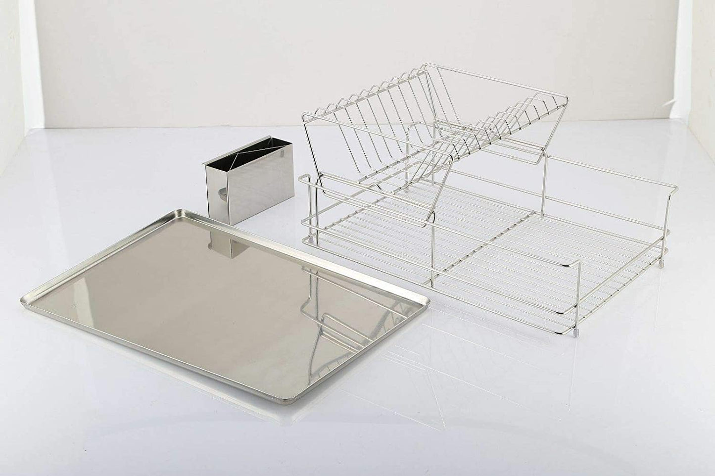 Dish Drying Rack Over The Sink Drainer On Counter with Utensil Silverware Storage Holder, Rustproof Stainless Steel