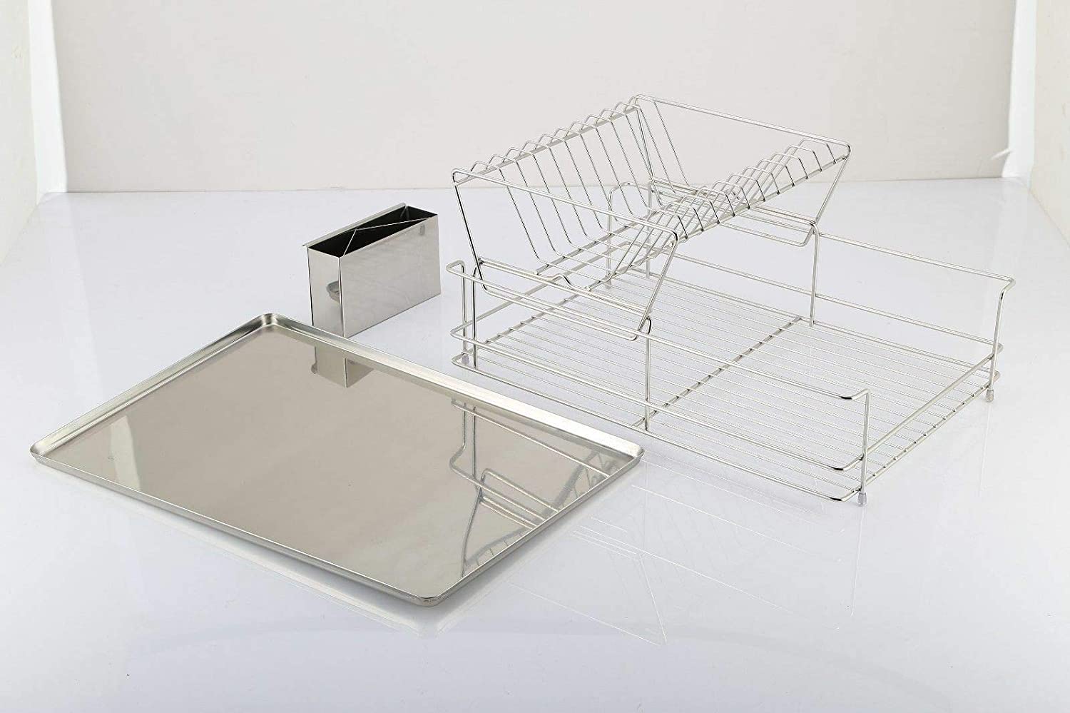 Dish Drying Rack Over The Sink Drainer On Counter with Utensil Silverware Storage Holder, Rustproof Stainless Steel