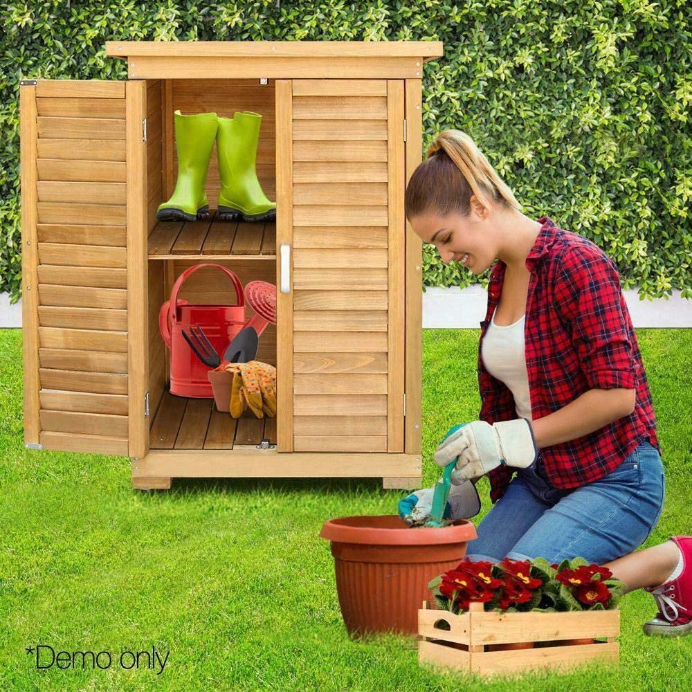 All Weather Portable Wooden Outdoor Garden Cabinet Shed Shelf Cupboard Storage For Tools Toys
