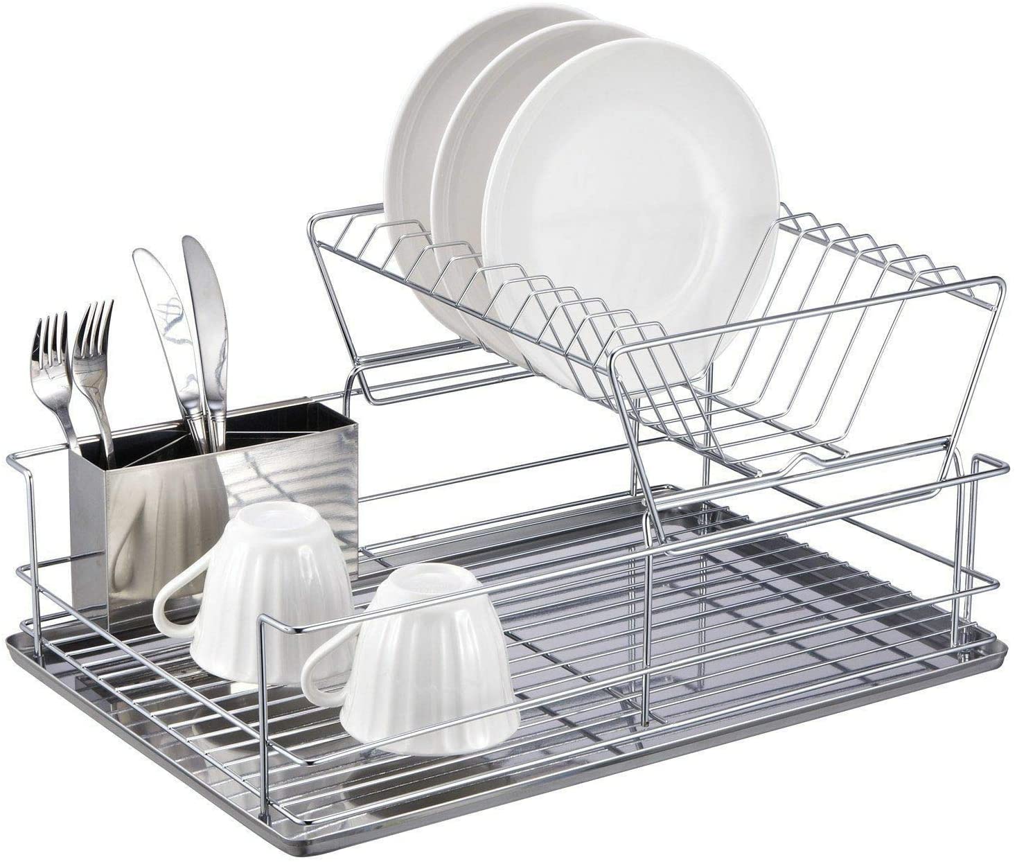 Dish Drying Rack Over The Sink Drainer On Counter with Utensil Silverware Storage Holder, Rustproof Stainless Steel