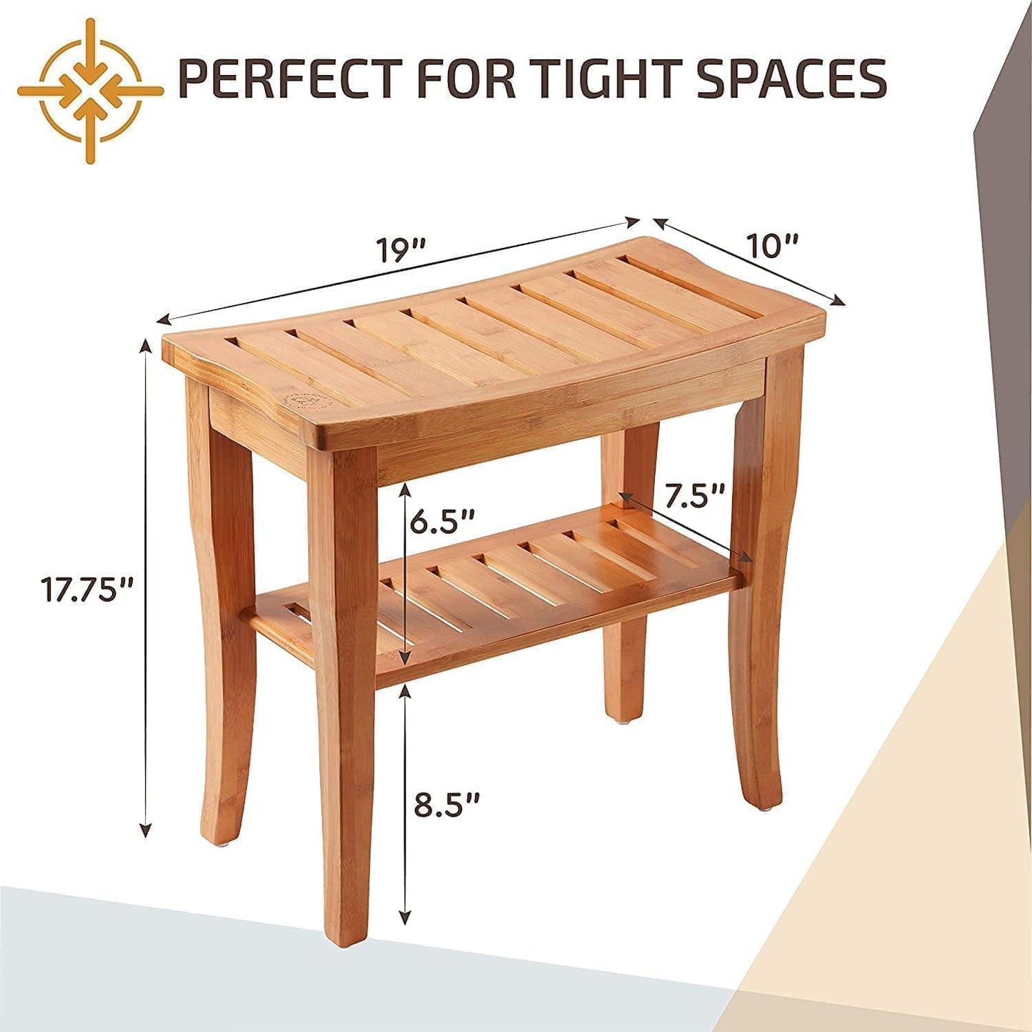 2 Tier Slatted Premium Natural Bamboo Wood Bathroom Stool Bench Seat Shoe Rack Shelf Organizer