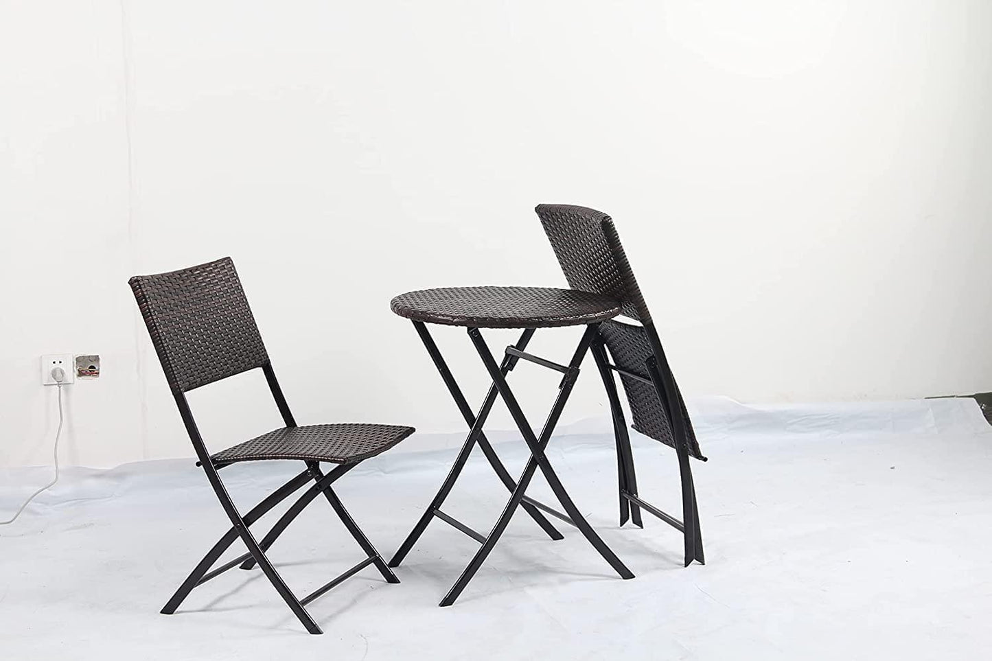 3 Pieces Rattan Wicker Bistro Patio Garden Outdoor Round Folding Table & Chair Set In 2 Colours
