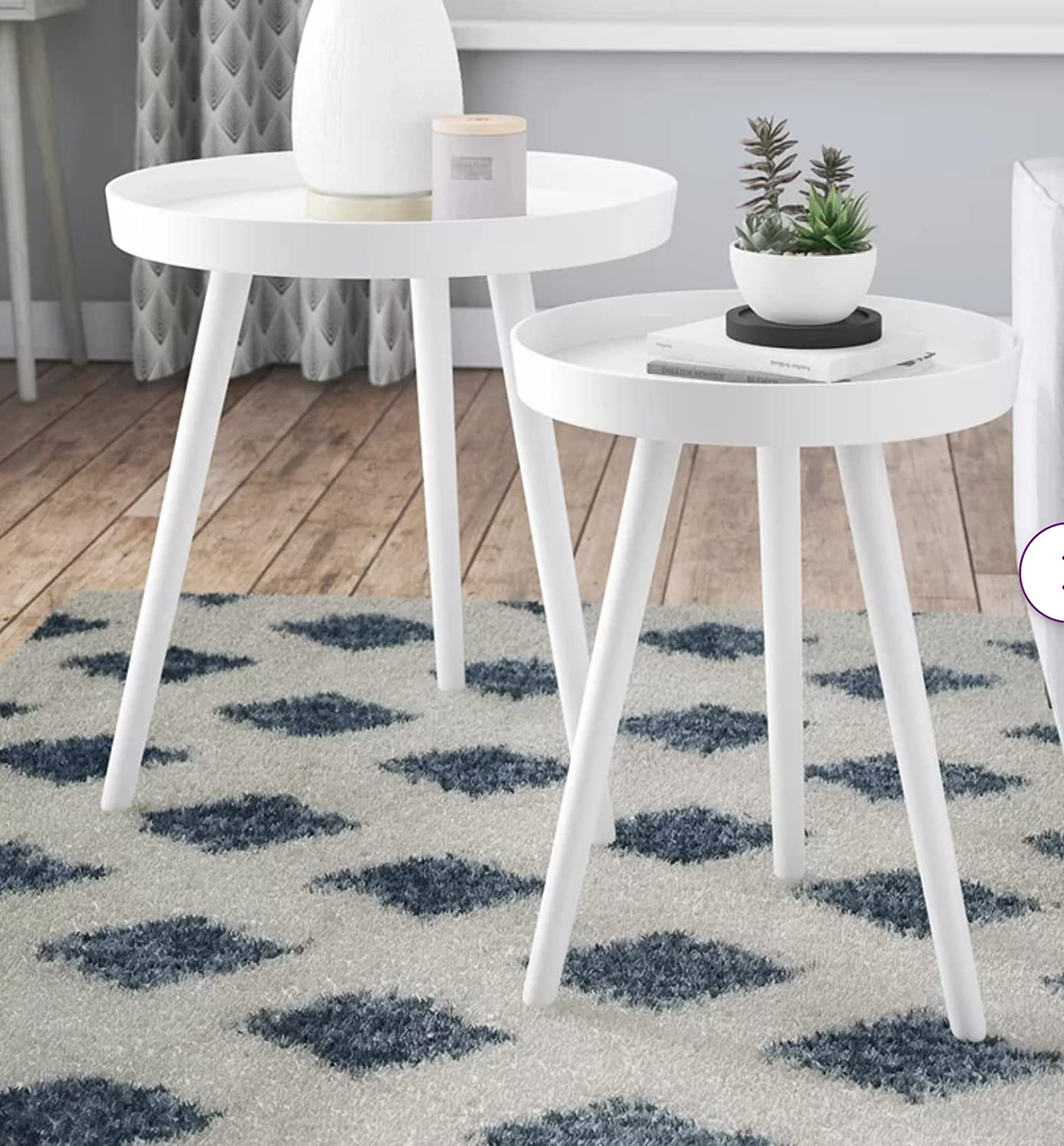 Set of 2 x White Round Wooden Lounge Living Room Coffee End Side Tray Tables Console