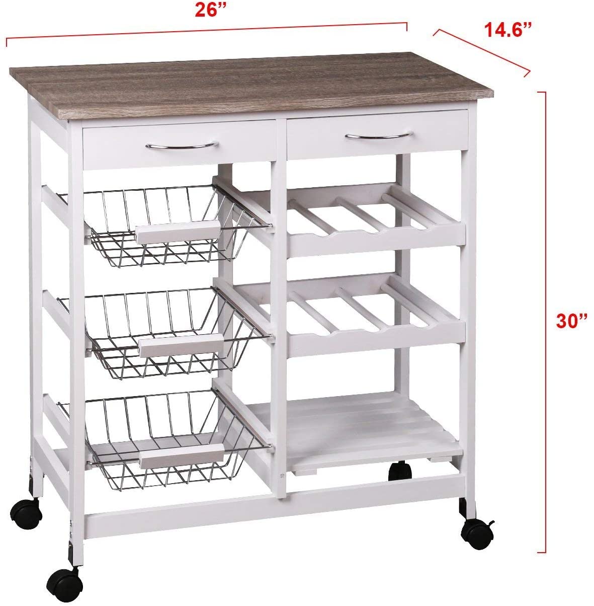 HYGRAD BUILT TO SURVIVE Kitchen Trolley MDF Top White/Grey Island Dining Cart Worktop Basket Storage Lockable Wheels
