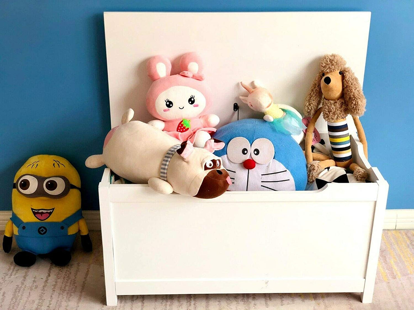 Large White Wooden Ottoman Toy Chest Bedding Blanket Storage Box Organiser For Children Room Bedroom