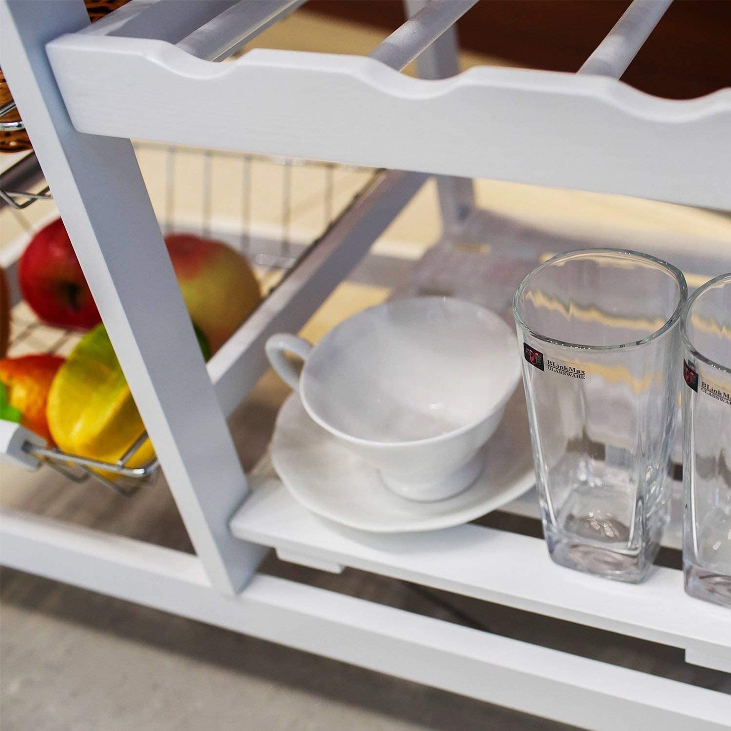 Kitchen Trolley MDF Top White/Grey Island Dining Cart Worktop Basket Storage Lockable Wheels