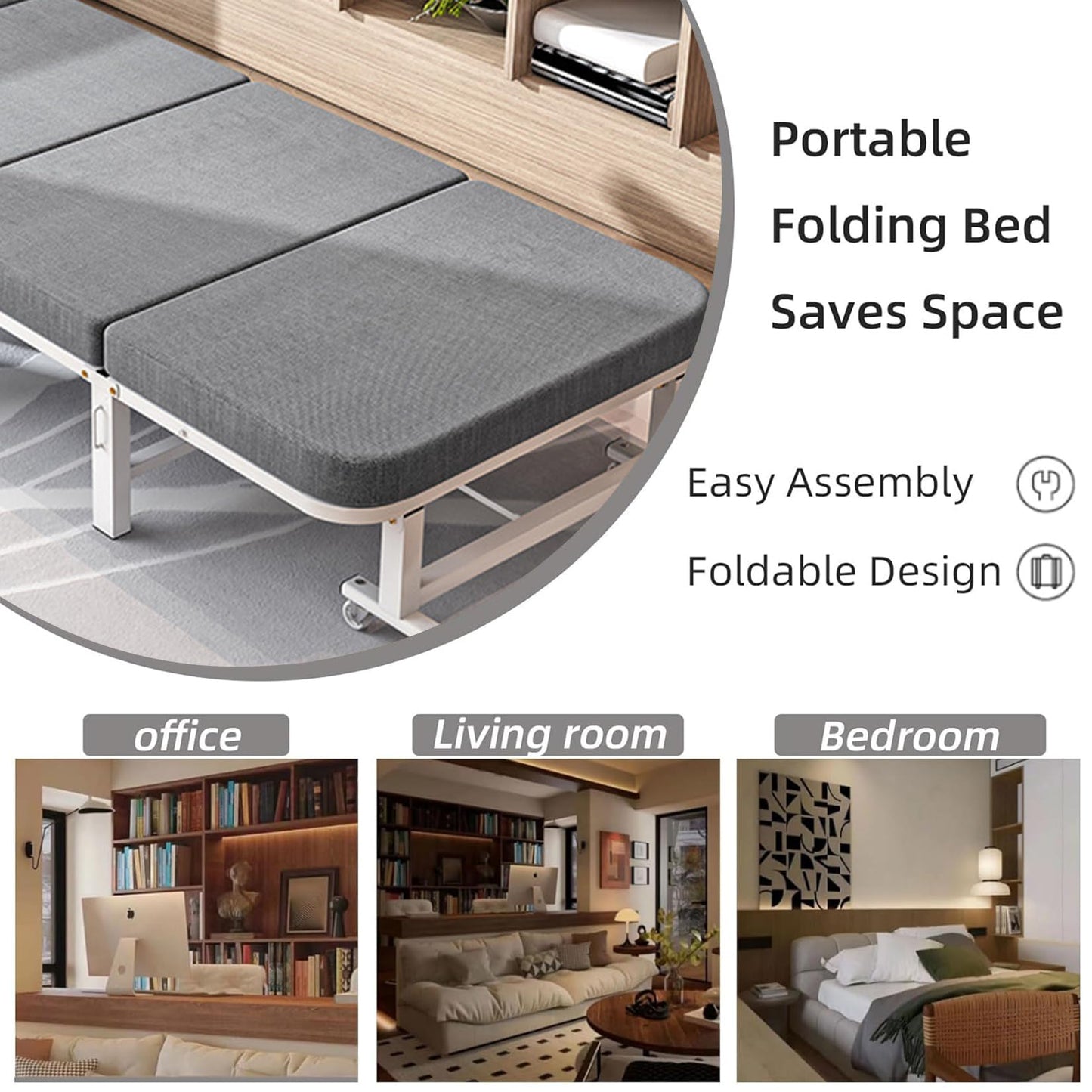 HYGRAD BUILT TO SURVIVE White Metal Rollaway Folding Reclining Massage Garden Hospital Cot Bed With Grey Mattress (190.5 x 79.5 x 27.5 cm)