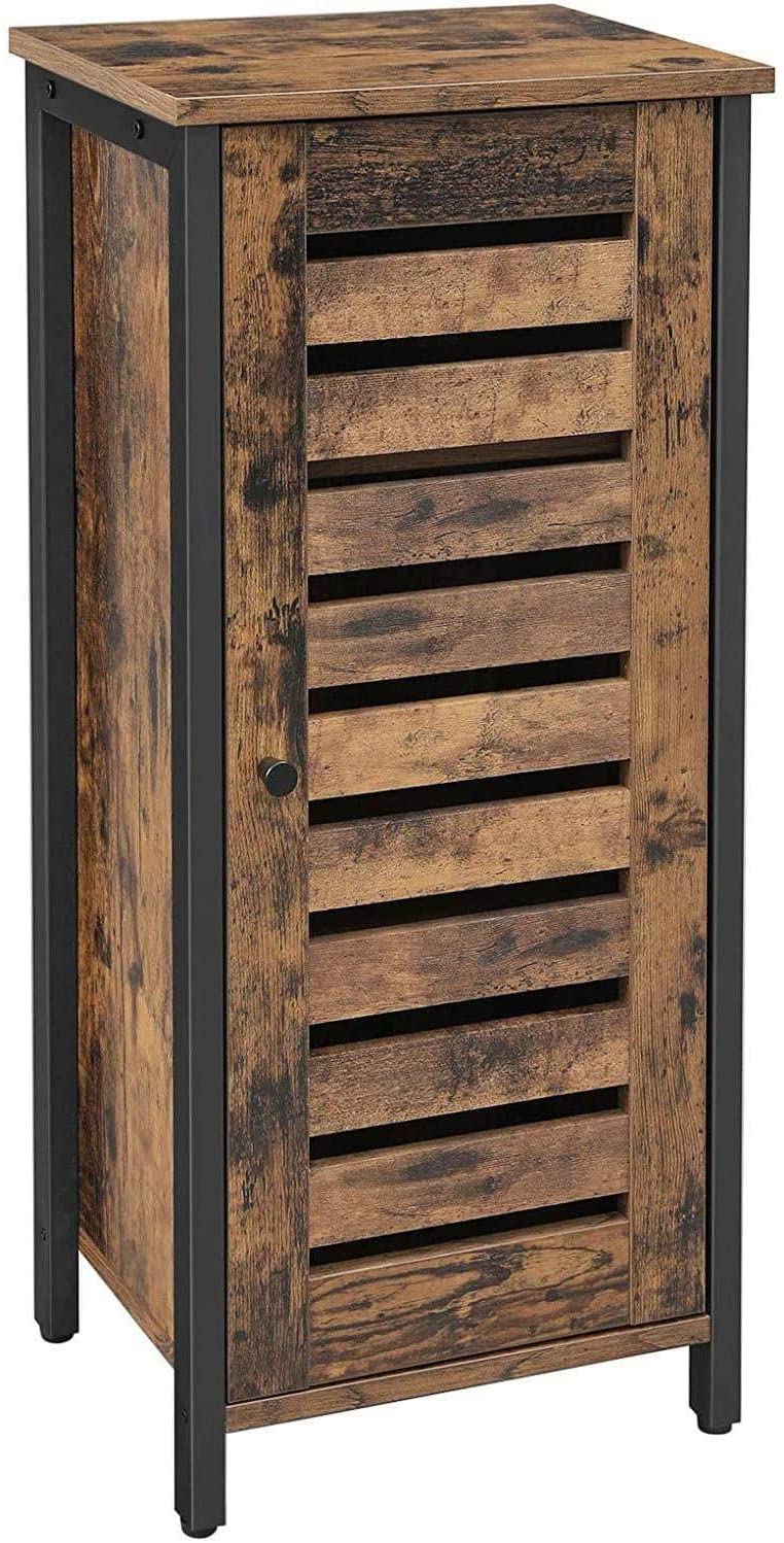 Industrial Style Wood/Steel Nightstand Bedside End Table Bathroom Cabinet Shoe Rack With Shutter Door