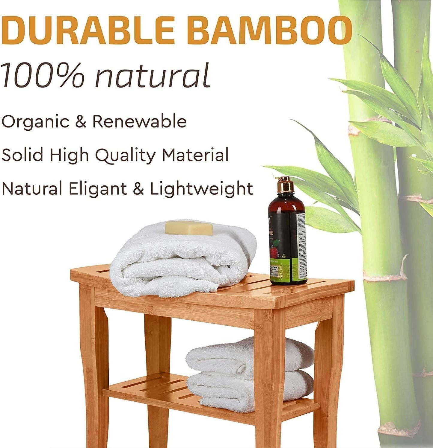2 Tier Slatted Premium Natural Bamboo Wood Bathroom Stool Bench Seat Shoe Rack Shelf Organizer