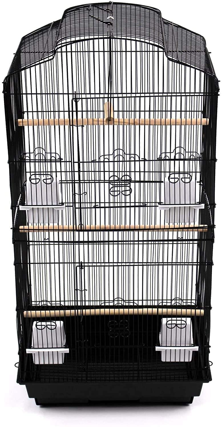 37" Rooftop Metal Large Bird Parrot Cage Carrier For Canary Budgie Cockatiel In Black & White (Black)