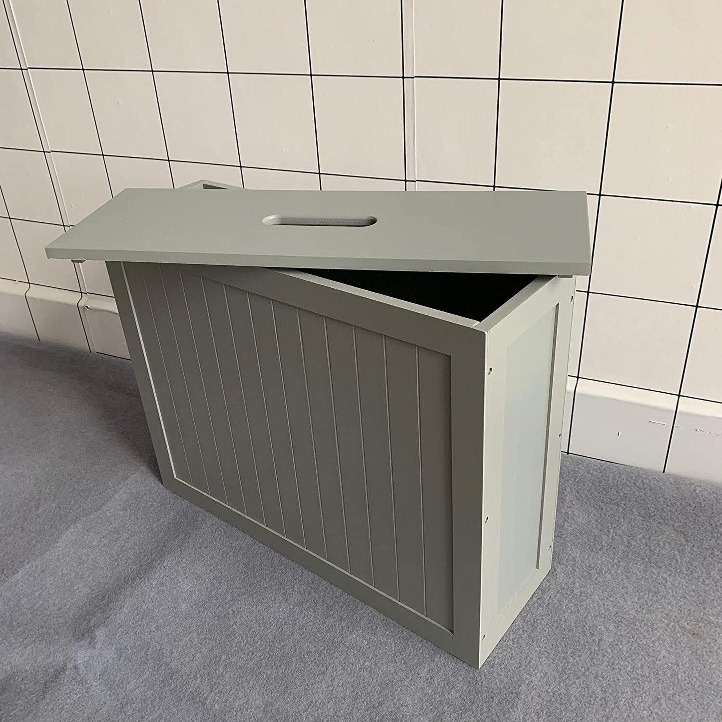 Large Grey Multi Purpose Slimline Free Standing Bamboo Wood Bathroom Toilet Roll Tissue Storage Cabinet Unit Shelf
