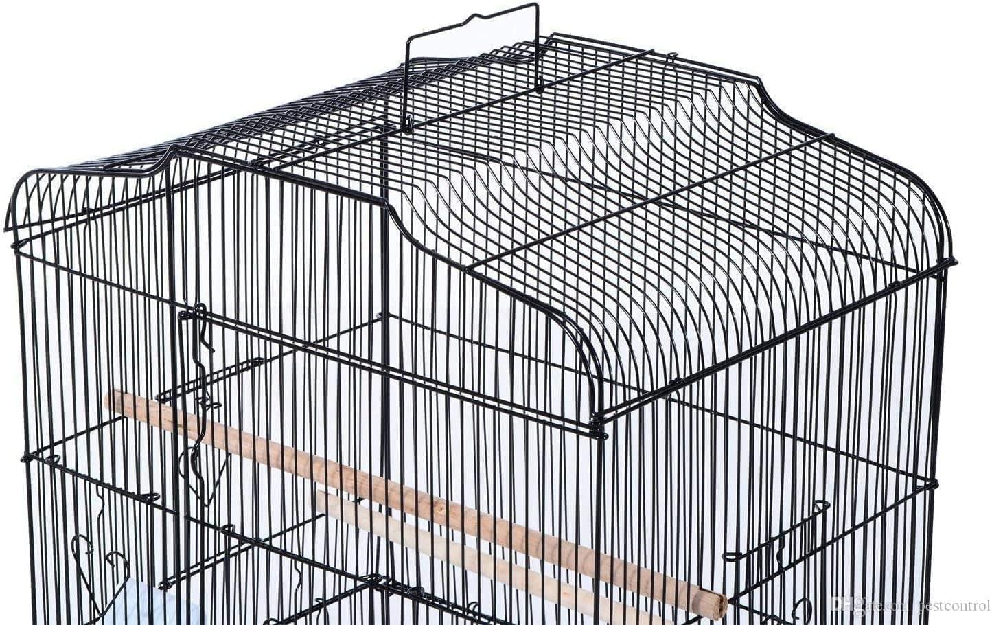 37" Rooftop Metal Large Bird Parrot Cage Carrier For Canary Budgie Cockatiel In Black & White (Black)