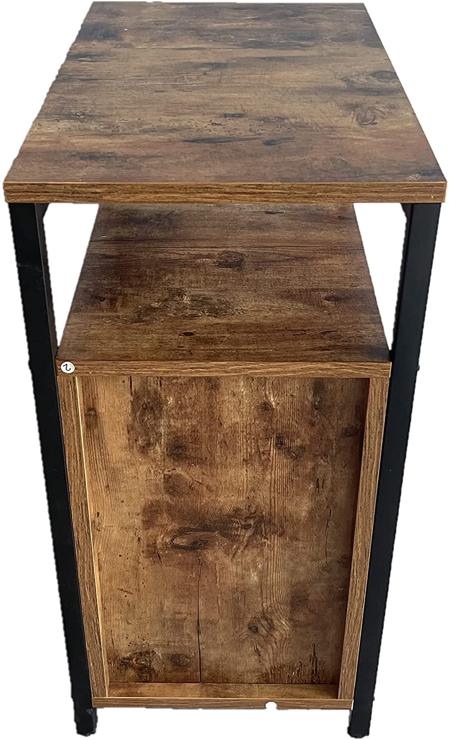 Industrial Rustic Wood/Steel Narrow End Sofa Side Table Shelf With Shutter Door Storage