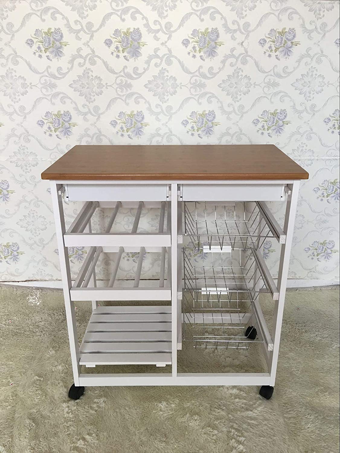 HYGRAD BUILT TO SURVIVE Kitchen Trolley MDF Top White/Grey Island Dining Cart Worktop Basket Storage Lockable Wheels