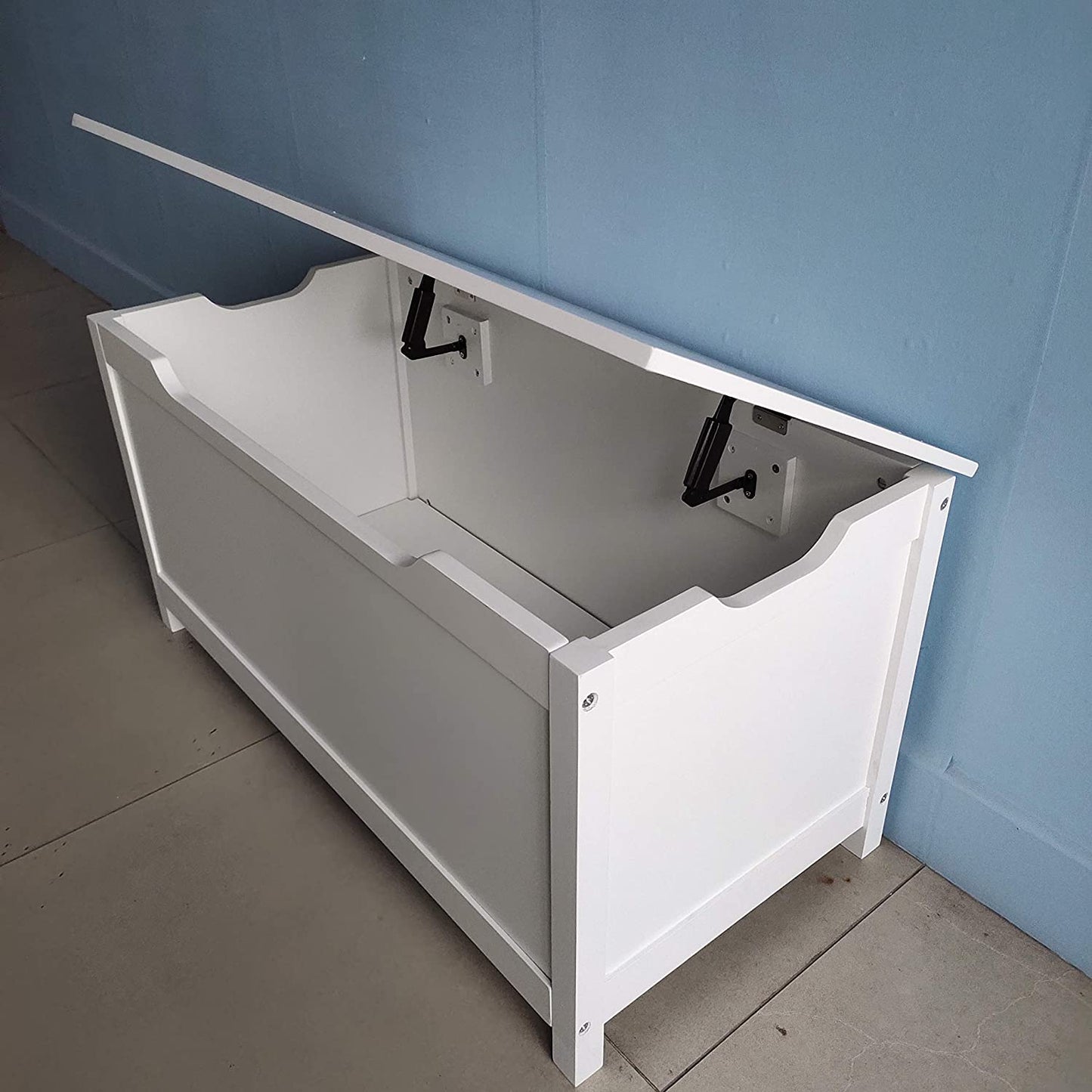 Large White Wooden Ottoman Toy Chest Bedding Blanket Storage Box Organiser For Children Room Bedroom