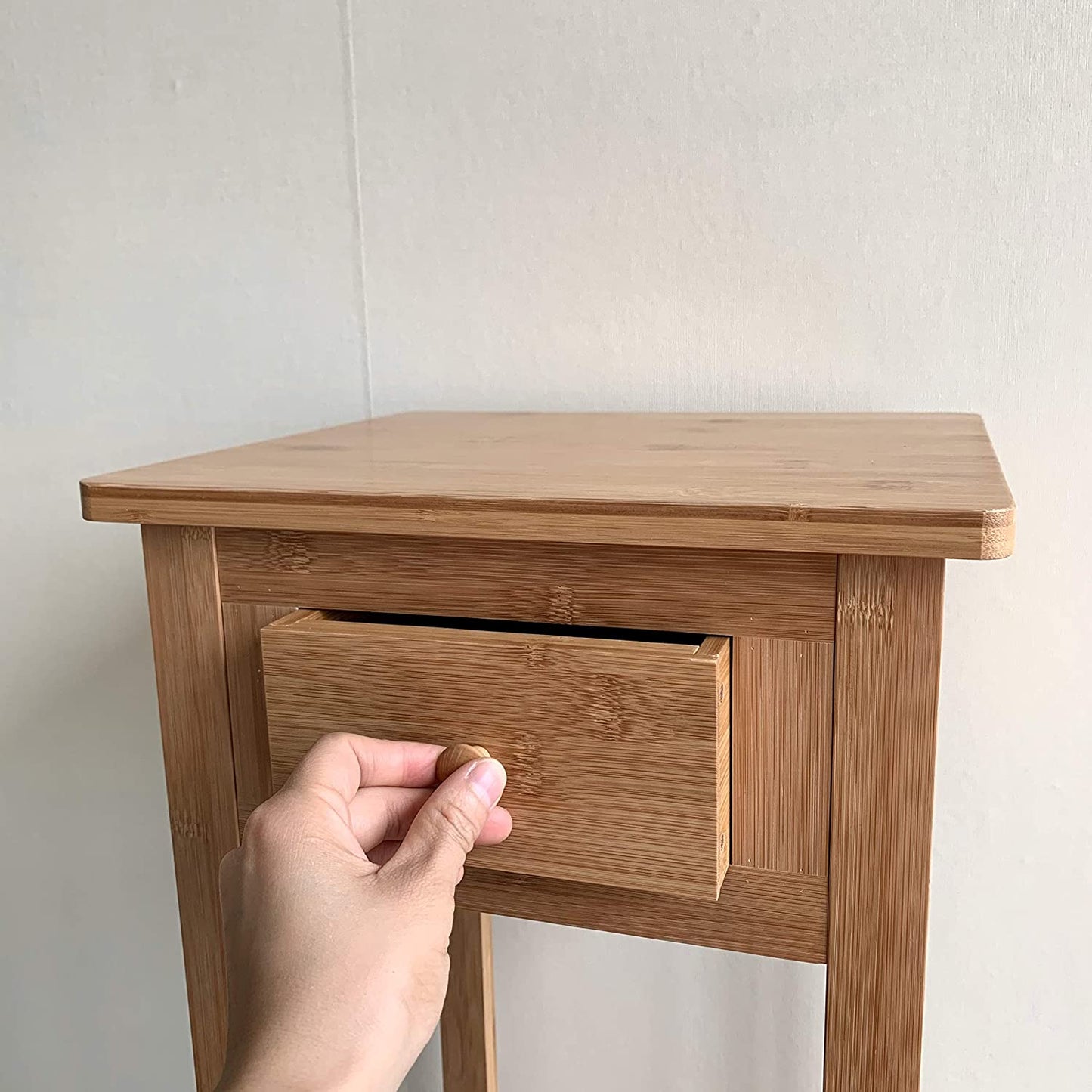 Hygrad Bamboo Tall Side Bedroom Living Room Table Nightstand with drawer and lower shelf