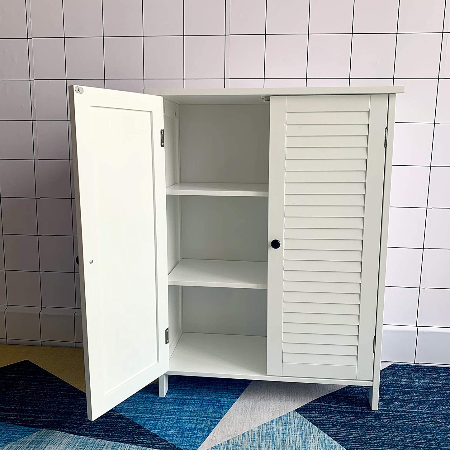HYGRAD BUILT TO SURVIVE Cabinet White Bamboo Wood Free Standing 2 Door Bathroom Toilet Cabinet Organiser Shelf Cupboard
