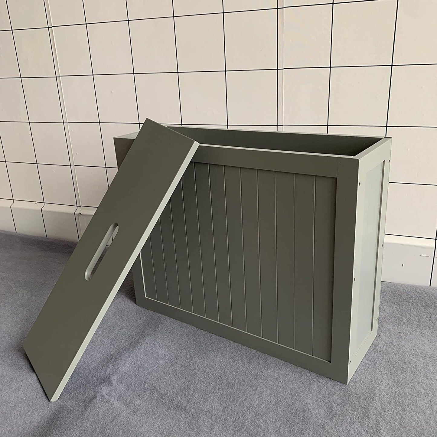 Large Grey Multi Purpose Slimline Free Standing Bamboo Wood Bathroom Toilet Roll Tissue Storage Cabinet Unit Shelf