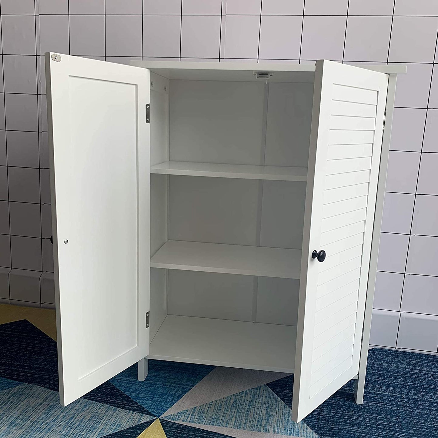 HYGRAD BUILT TO SURVIVE Cabinet White Bamboo Wood Free Standing 2 Door Bathroom Toilet Cabinet Organiser Shelf Cupboard