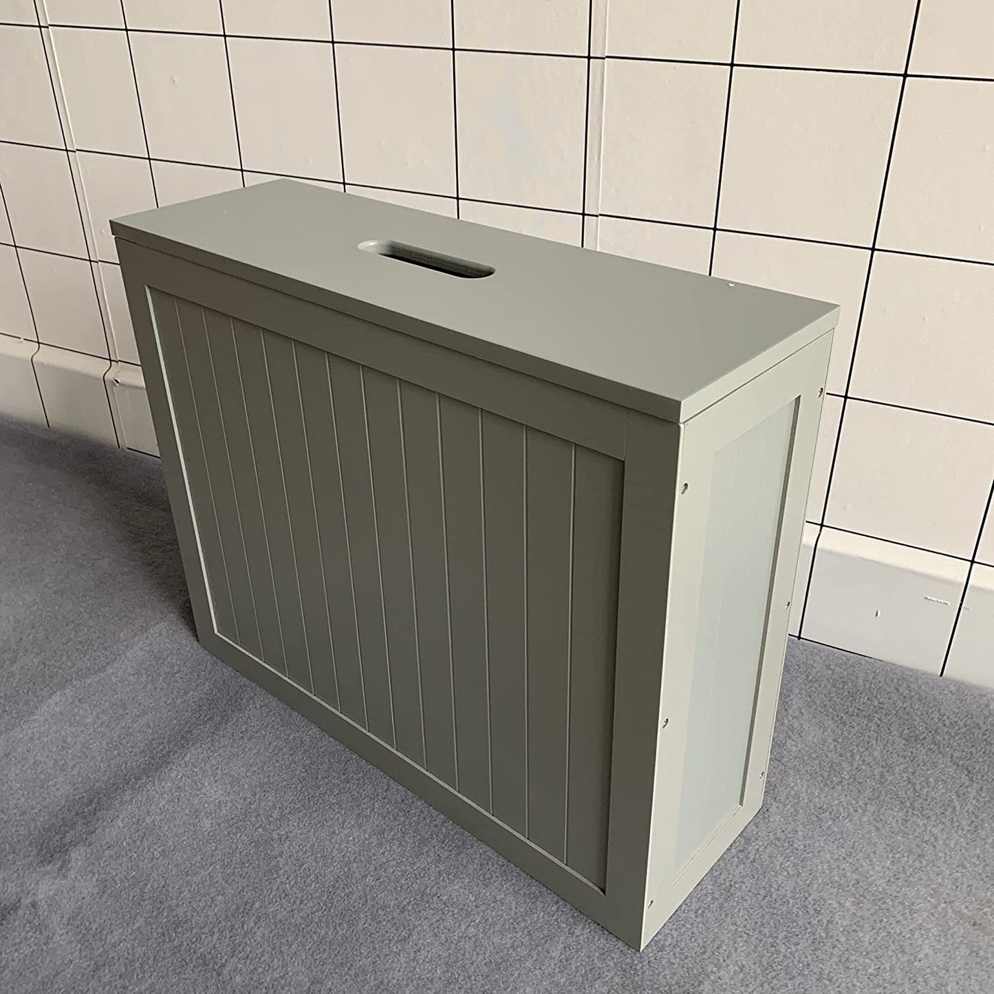Large Grey Multi Purpose Slimline Free Standing Bamboo Wood Bathroom Toilet Roll Tissue Storage Cabinet Unit Shelf