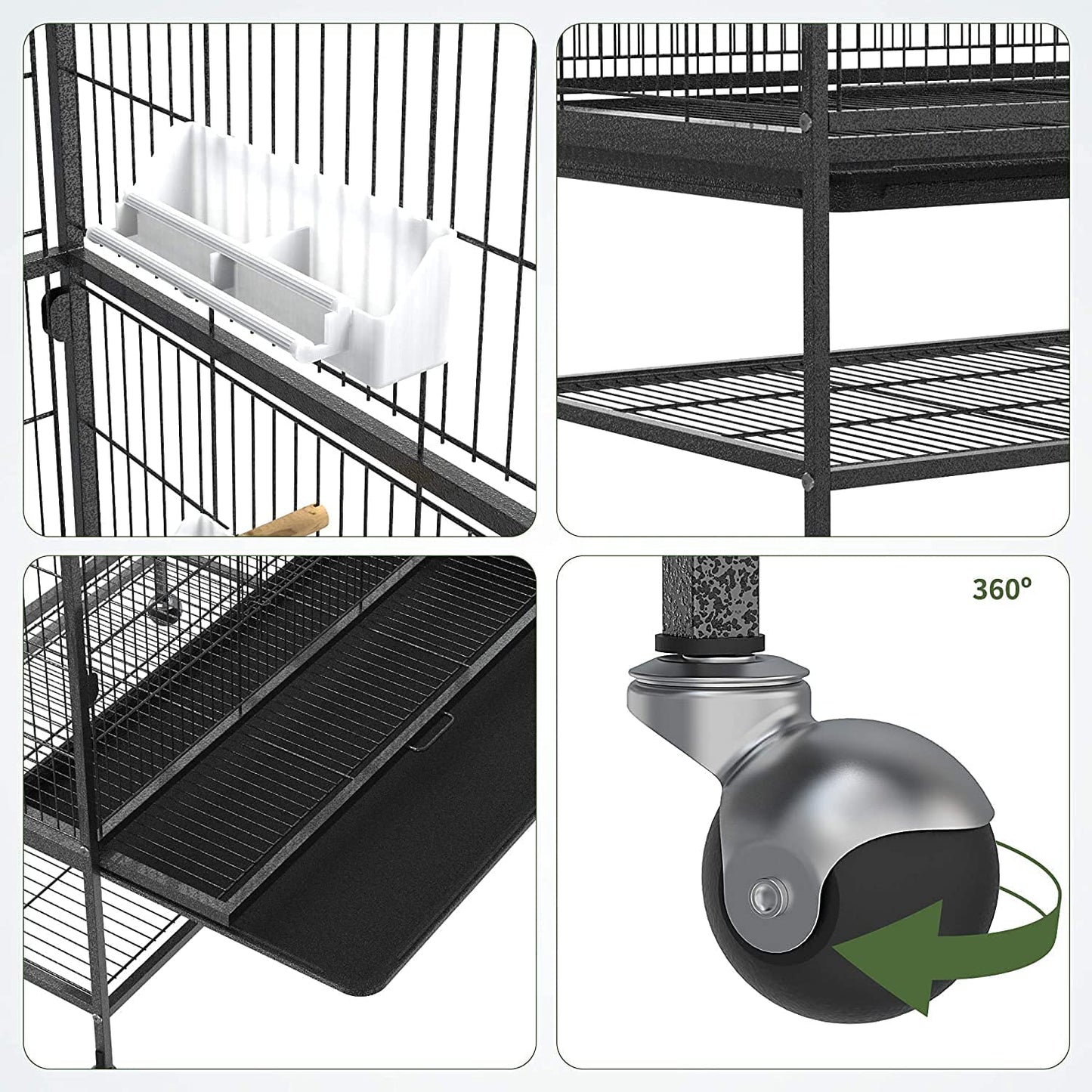 Large 132cm Rolling Portable Metal Bird Cage With Wheels & Tray For Cockatoo Parrot Budgies Canary