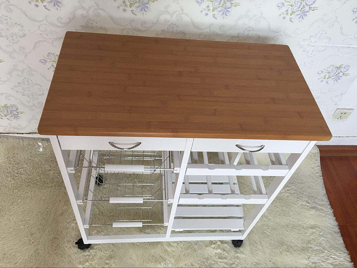 HYGRAD BUILT TO SURVIVE Kitchen Trolley MDF Top White/Grey Island Dining Cart Worktop Basket Storage Lockable Wheels