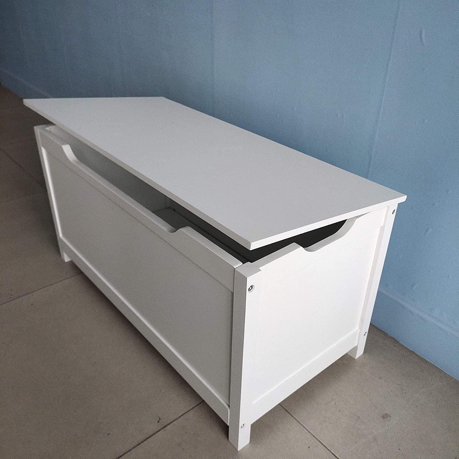 Large White Wooden Ottoman Toy Chest Bedding Blanket Storage Box Organiser For Children Room Bedroom