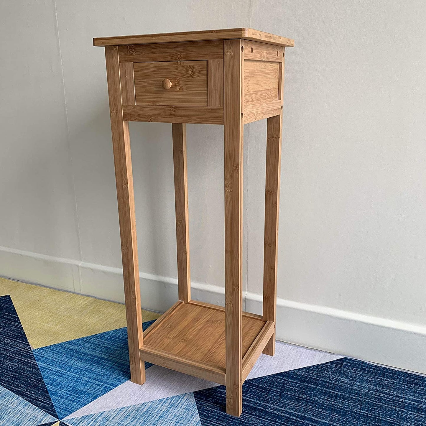 Hygrad Bamboo Tall Side Bedroom Living Room Table Nightstand with drawer and lower shelf