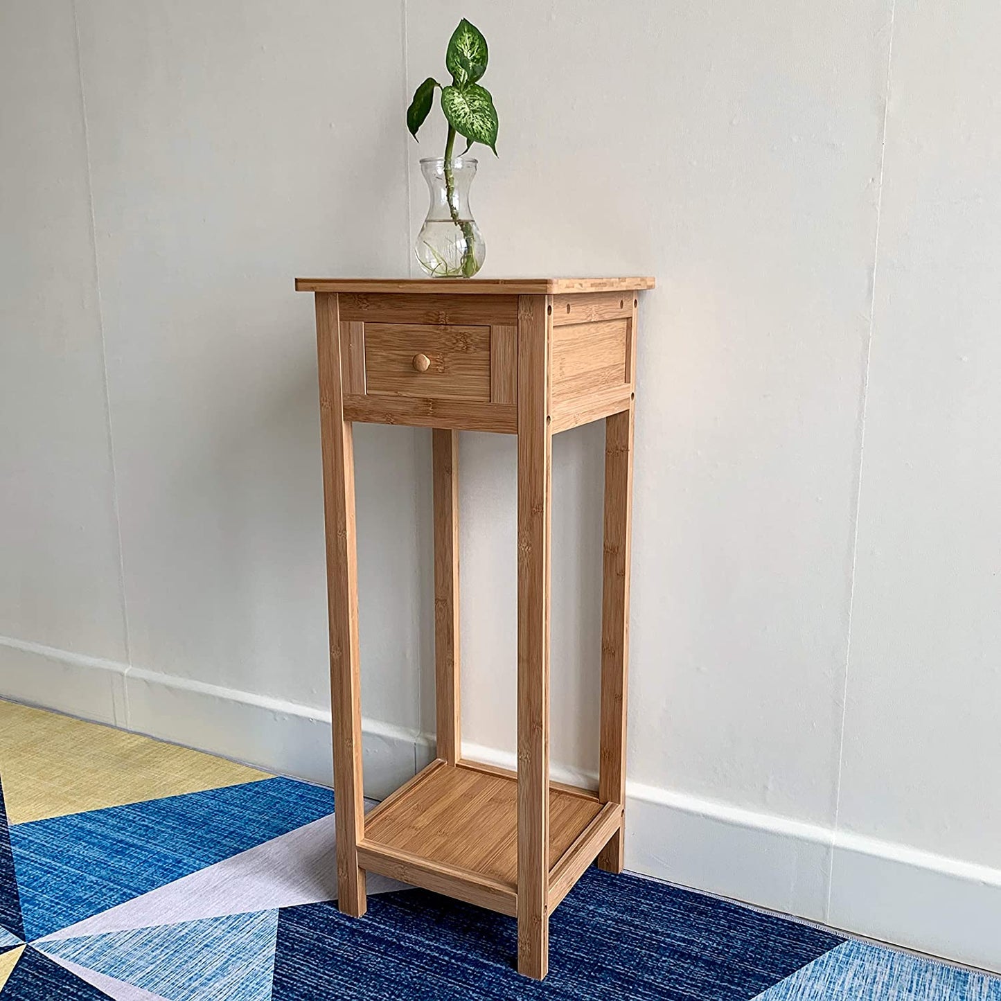 Hygrad Bamboo Tall Side Bedroom Living Room Table Nightstand with drawer and lower shelf