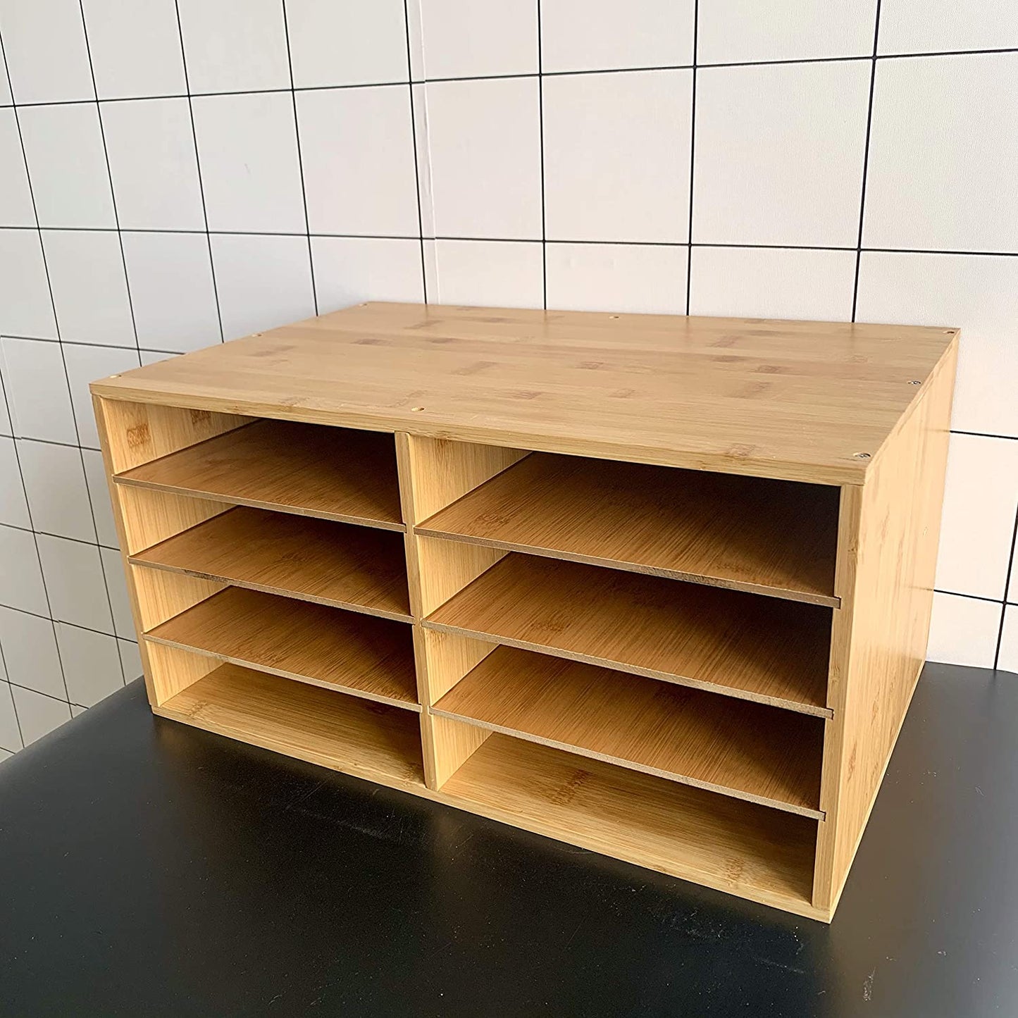 File A4 Paper Hygrad Large Bamboo Desktop File Sorter A4 Document Desk Tidy Organisers Storage 8 Compartments, 49 x 31 x 25cm