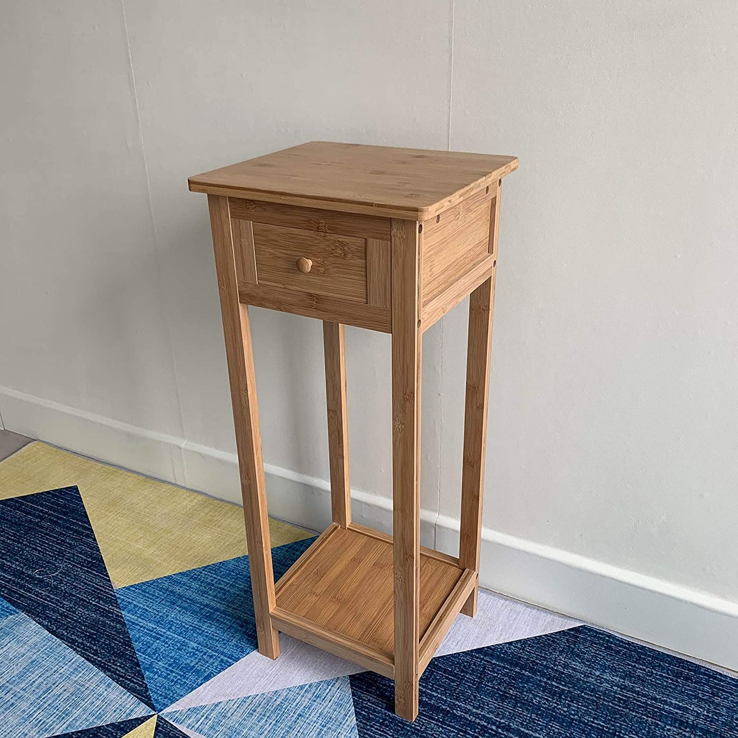 Hygrad Bamboo Tall Side Bedroom Living Room Table Nightstand with drawer and lower shelf