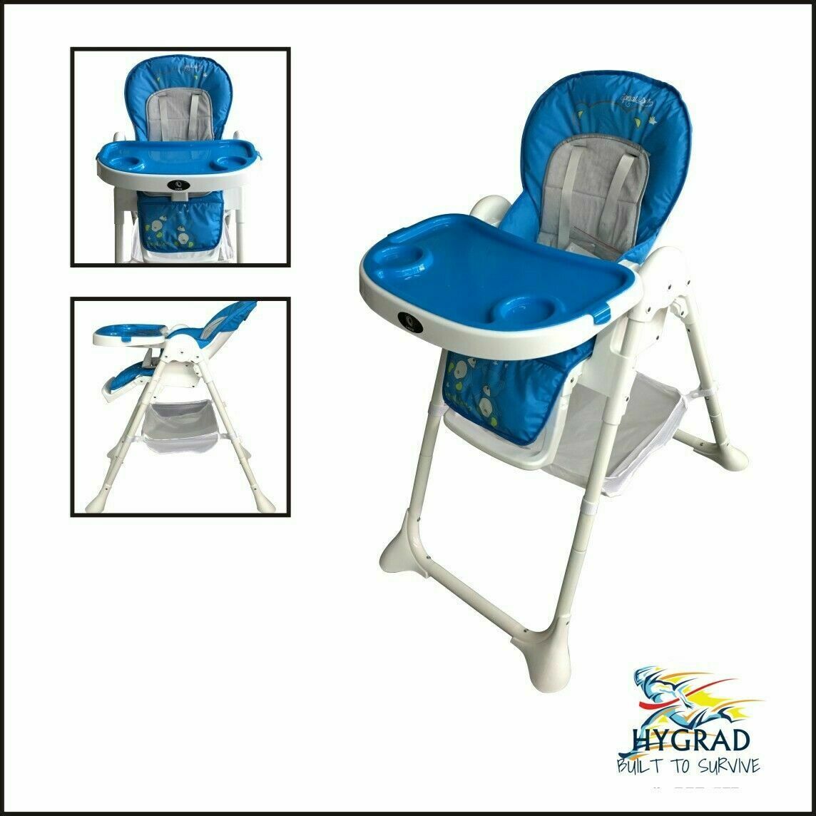 G4RCE Foldable 3 in 1 Baby Toddler Child Kids Infant Highchair Feeding Recliner Adjustable Seat Chair in Pink & Blue
